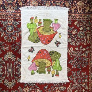 Vintage Cannon Mushrooms Orange Butterflies Kitchen Hand Tea Towel 24 x 15 Flaw